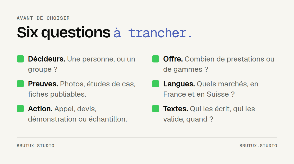 Check-list en six questions pour choisir entre site vitrine et site B2B