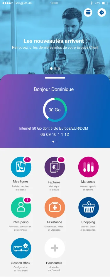 Espace client Bouygues Telecom : écran avec le bandeau d’actualités