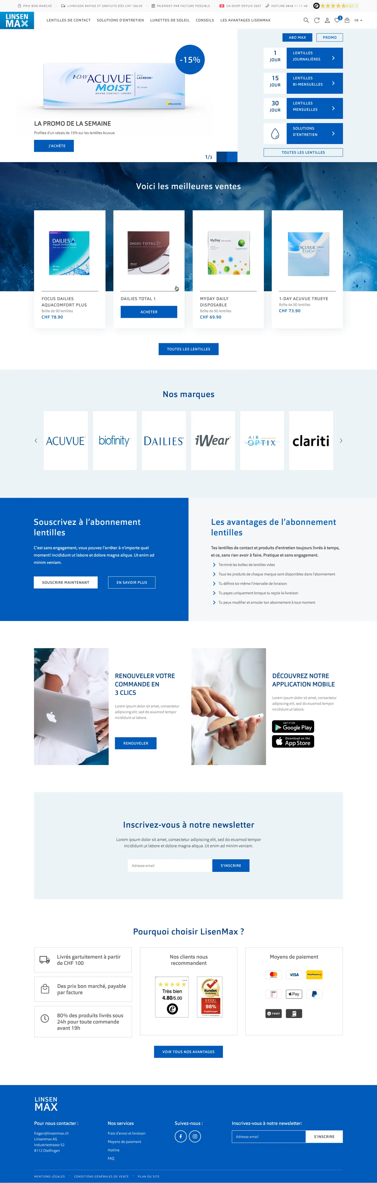 LinsenMax : page d’accueil du site e-commerce de lentilles de contact