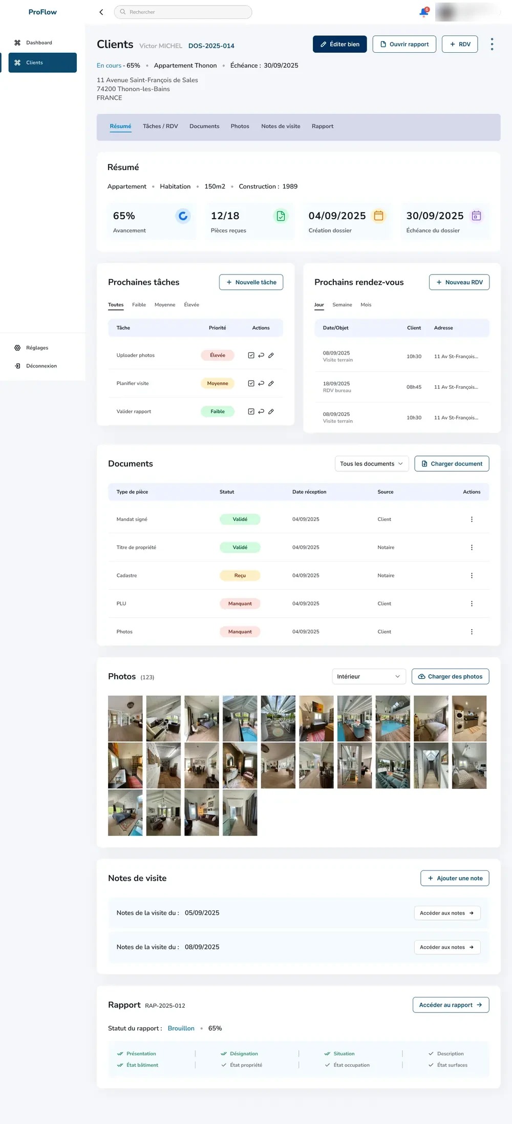 ProFlow : fiche détaillée d’un dossier client